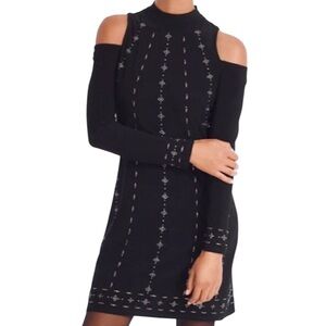 White House Black Market Black Knit Cold Shoulder Embellished Shift Dress